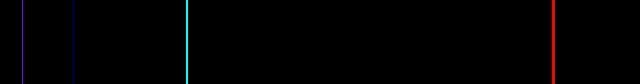 Spectrum with a violet line, a dark blue line and a turquoise line on a horizontal black band