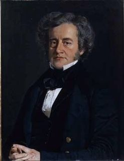 Oil portrait of a man with a full head of grey hair wearing a black suit against a black background